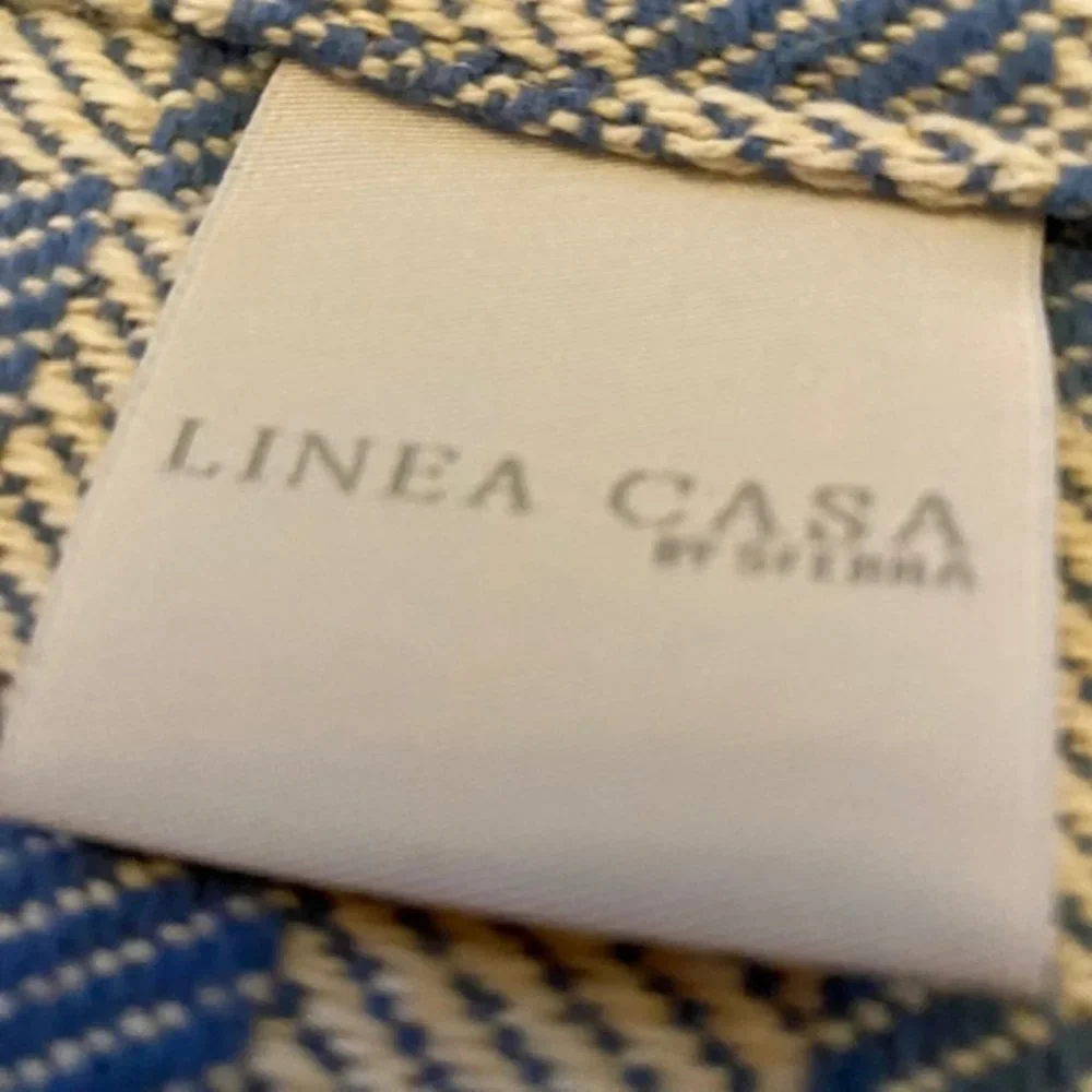 Linea Casa Sferra Cotton Throw Fringed Blue White Geometric Made in Portugal - Picture 4 of 5